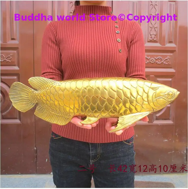 42CM large Southeast Asia Company Store business Efficacious Talisman Recruit money Arowana Golden Fish FENG SHUI copper statue