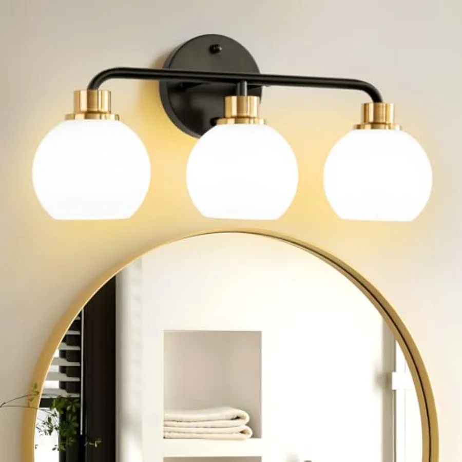

3 Light Bathroom Vanity Light, Bathroom Light Fixtures with Milk Glass Shade Modern Wall Sconces Lighting Bath Wall Lights Lamp