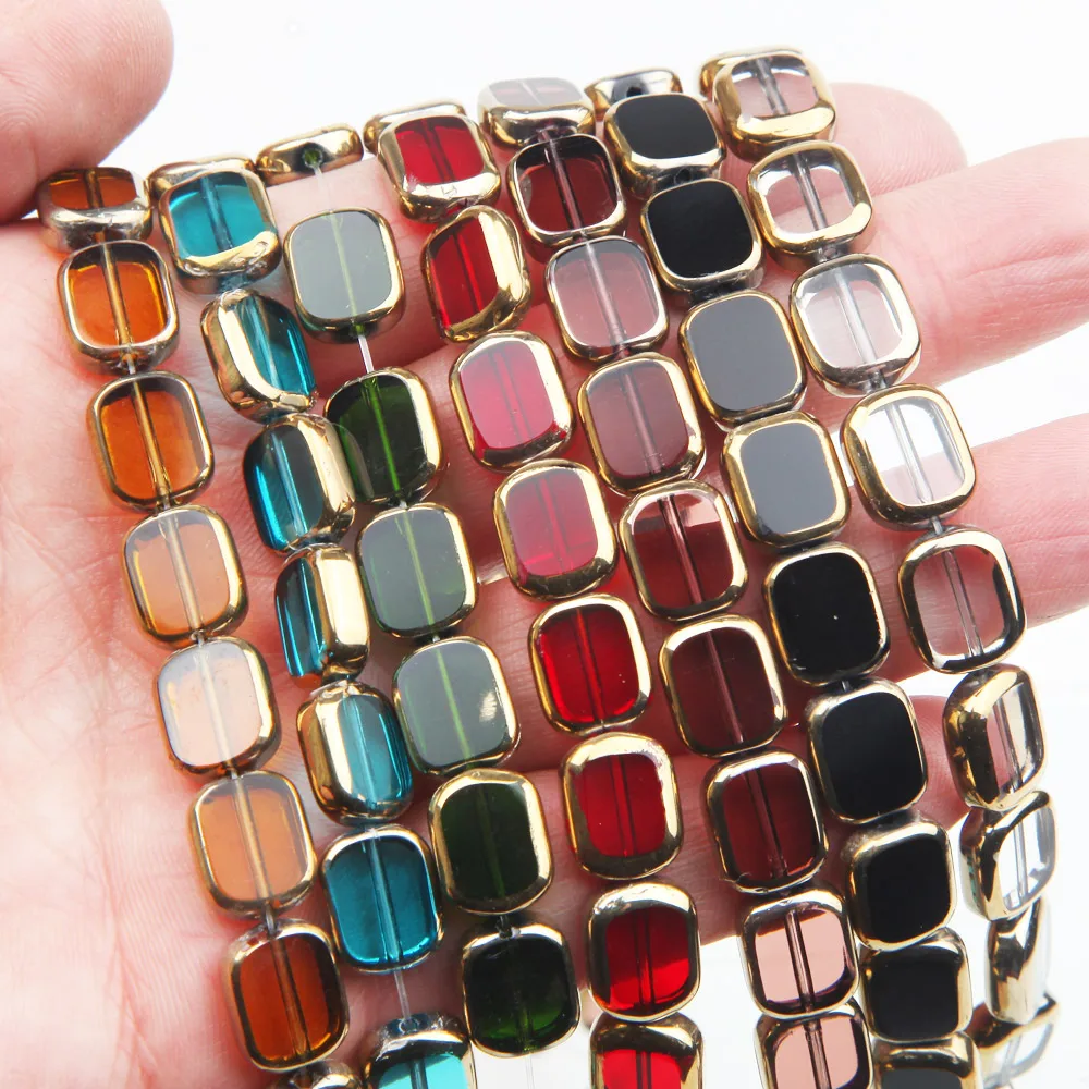 28PCS Rectangle Glass Beads for Jewelry Making Bracelet Necklace Supplies Findings Glass Charms Accessories 9*11mm