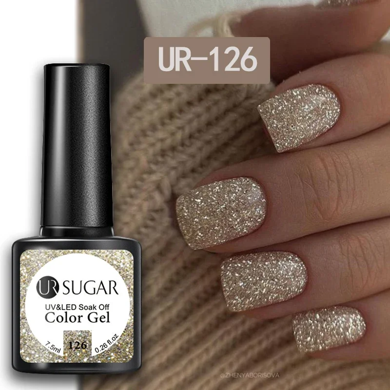UR SUGAR 7.5ml シャンパンシルバー 反射グリッタージェルネイルポリッシュ レーザー スパークリング ハイブリッド ソークオフ ネイルアート UV LED マニキュア