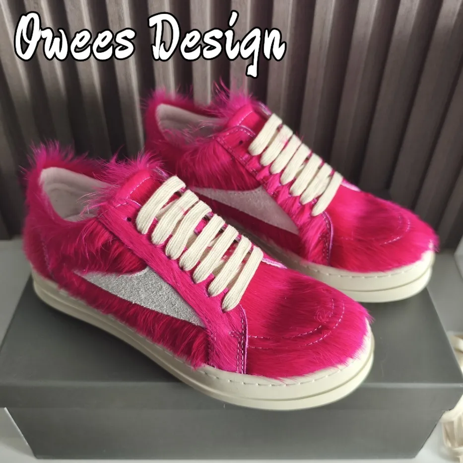Punk Style Women Horsehair Sneakers Men Casual Shoes Genuine Leather Lace Up Luxury Trainers High Street Loafers Flats Shoes