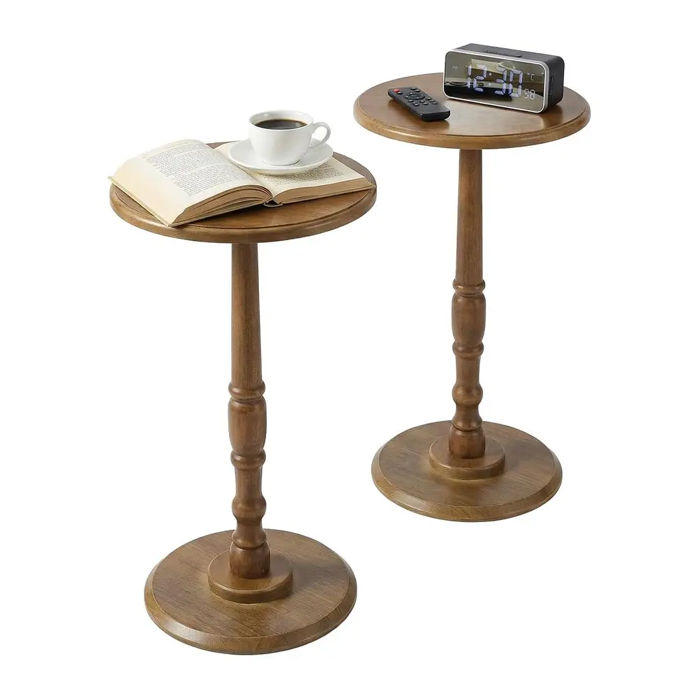 

Side Table Living Room, Round Corner Table for Small Spaces Set of 2, Coffee Table with Solid Wood Pedestal Accent for Living R