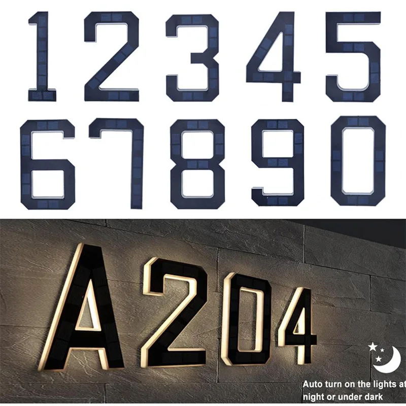12CM Solar House Number Lamp Automatic Light Induction Waterproof Logo Alphanumeric Address Lamp Courtyard DIY Decoration