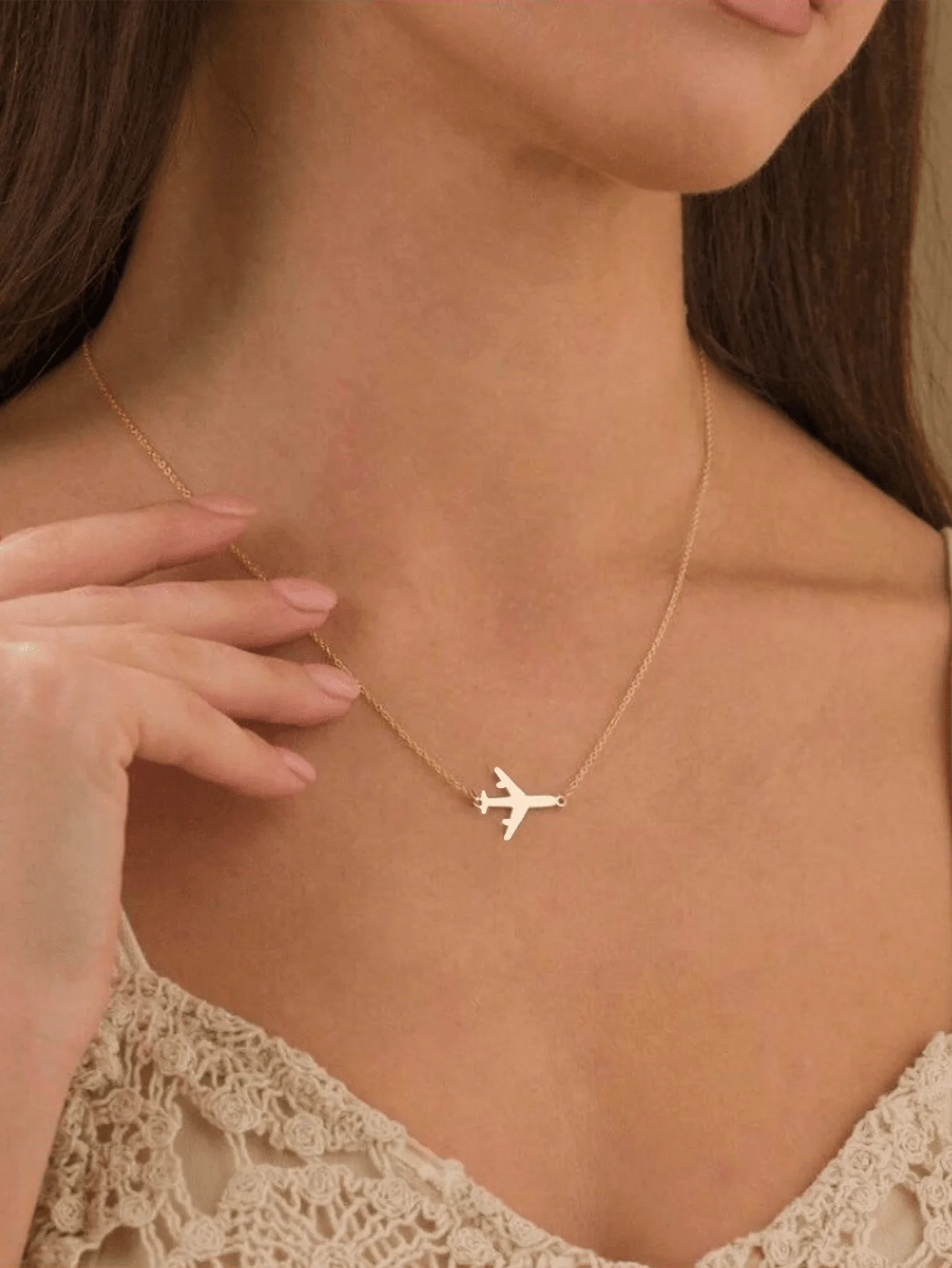 1pc Fashionable Minimalist Airplane Stainless Steel Necklace, Plated Suitable For Women's Daily Outfit And Gift