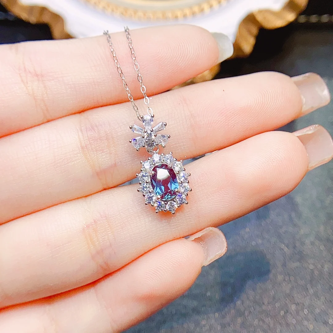 925 Sterling Silver Jewelry Alexandrite June Birthstone Pendant Color Changing Gemstone Pendant Alexandrite Necklace For Women