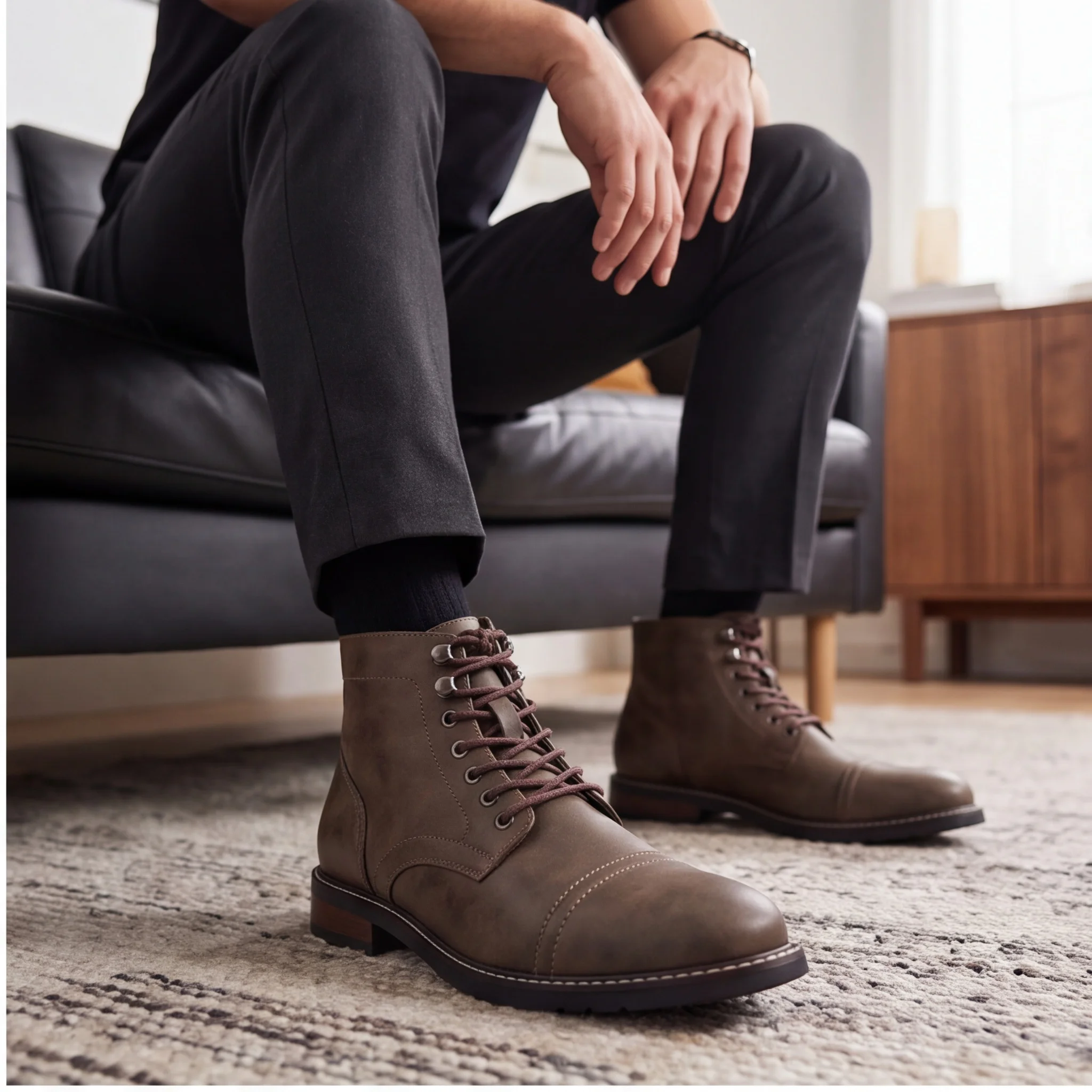 Men's Boots Cap-Toe Seam Boots For Man Smart Casual Men Boots Metal Eyelets And Hooks Matte Finish Men's Lace Up Boots