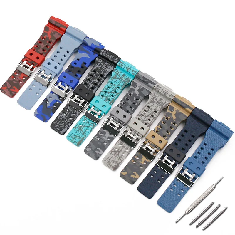 16 مللي متر الرجال الراتنج حزام ساعة اليد ل كاسيو GD GA GAX GLS-100 110 120 700 140 150 710 8900 حزام (استيك) ساعة النساء المطاط التمويه معصمه