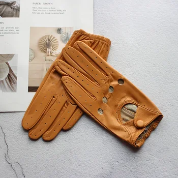 100% echt lederen rijhandschoenen Dames enkellaags dunne mode holle ademende korte lente- en zomerhandschoenen