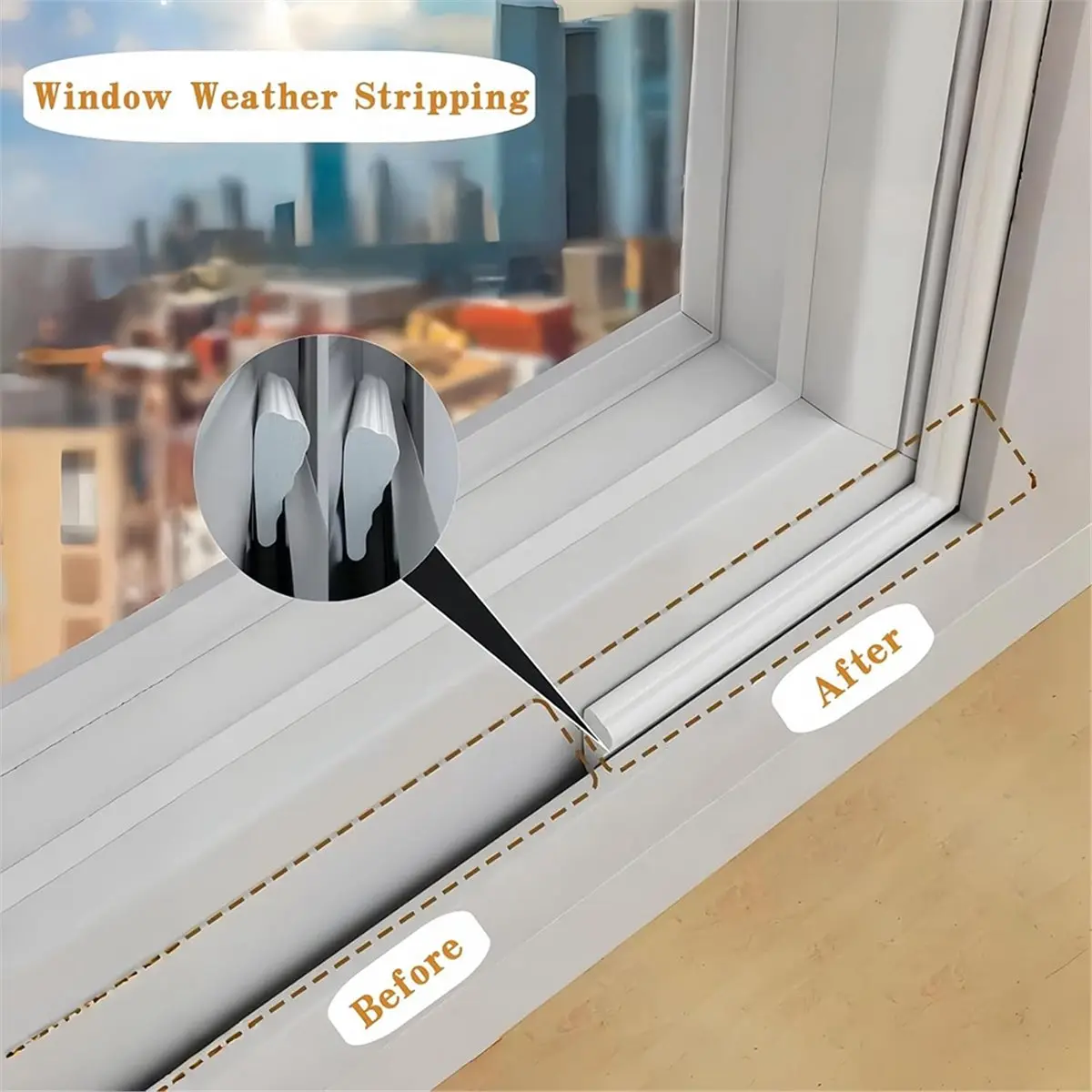 Y255A J~Wedge-Shape Door Seal Strip, 118" Foam Insulation for Soundproofing and Weatherproofing