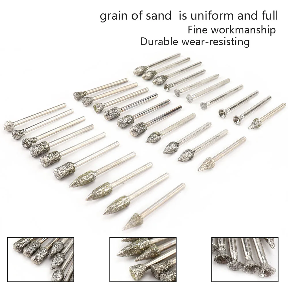 20Pcs Mini Drill Burrs Bit Set Dremel Accessories Diamond Grinding Heads for Stone Glass Jade Carving & Grinding with 3mm Shank - view 4
