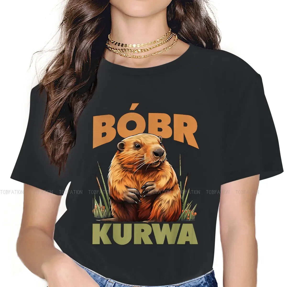 Beaver O Neck TShirt Kurwa Bobr Bober Pure Cotton Original T Shirt Woman's Clothes New Design Hot Sale