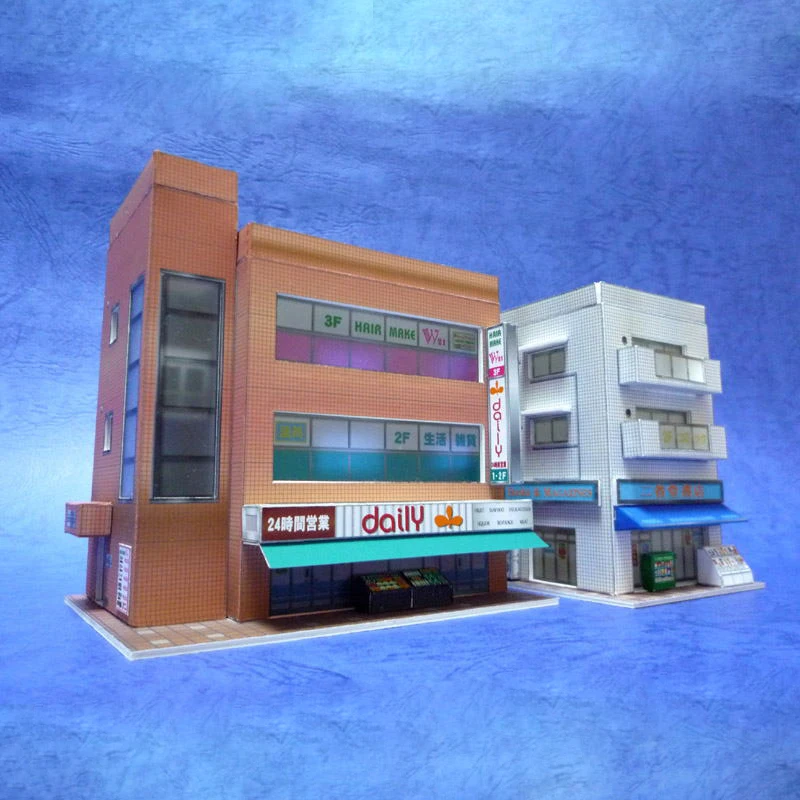

1:150 N-Scale Japanese Building Diorama 3D Paper Model Scene DIY Handmade Ornaments Supermarkets and bookstores