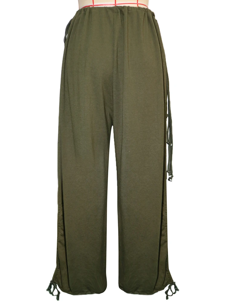 Damen Y2K Baggy Weite Hose mit Elastischem Bund und Verstellbarem Kordelzug, Lässige Lose Bodenlange Hose, Streetwear, Übergröße – Detail 7
