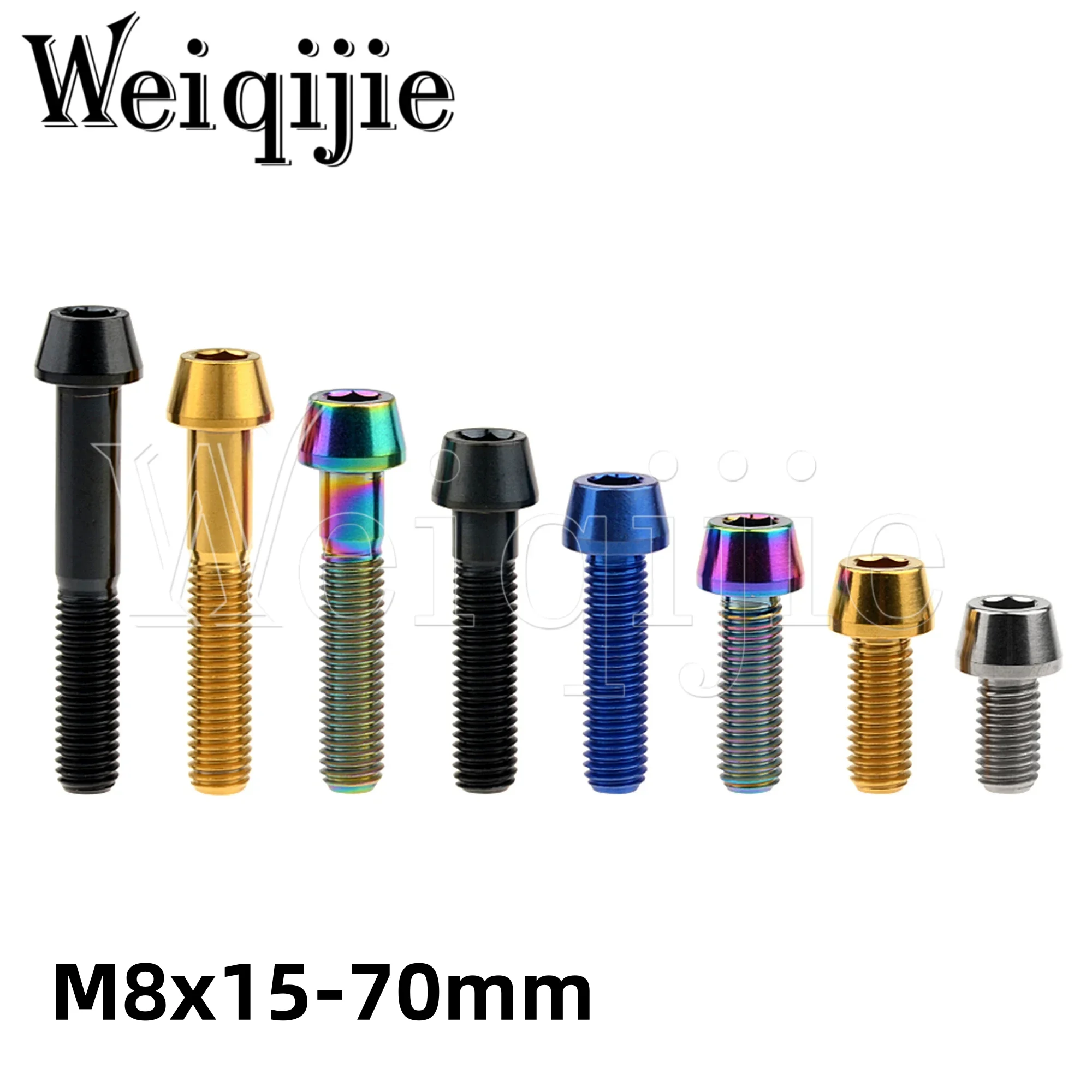 Weiqijie 6pcs Titanium Titanium Bolt M8x15 20 25 30 35 40 45 50 60 70mm Taper Screw for Motorcycle Bike