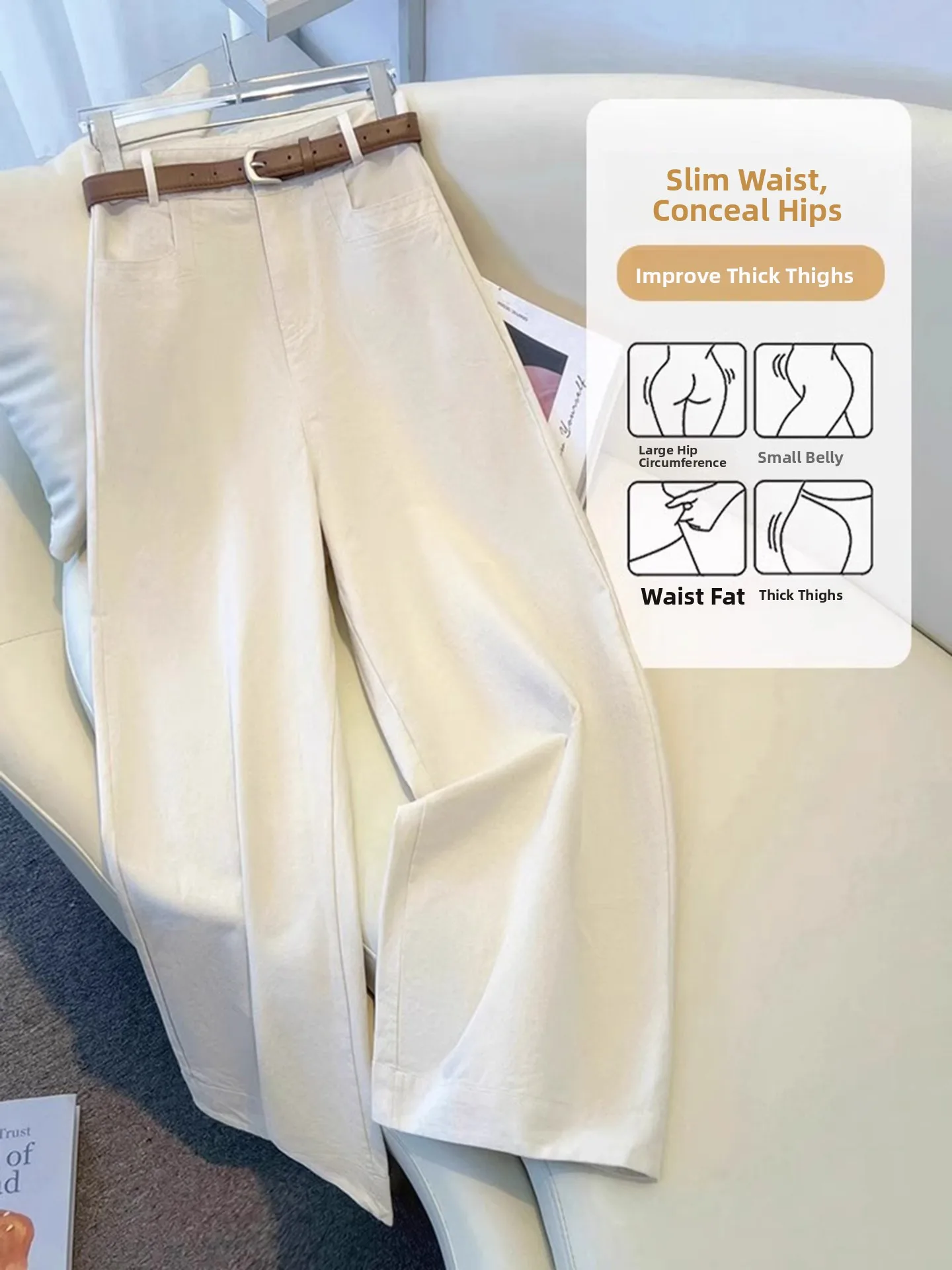 Khaki Wide Leg Pants Women's Spring Summer New Style Small Size Slimming Casual Nine Point Straight Tube Pants