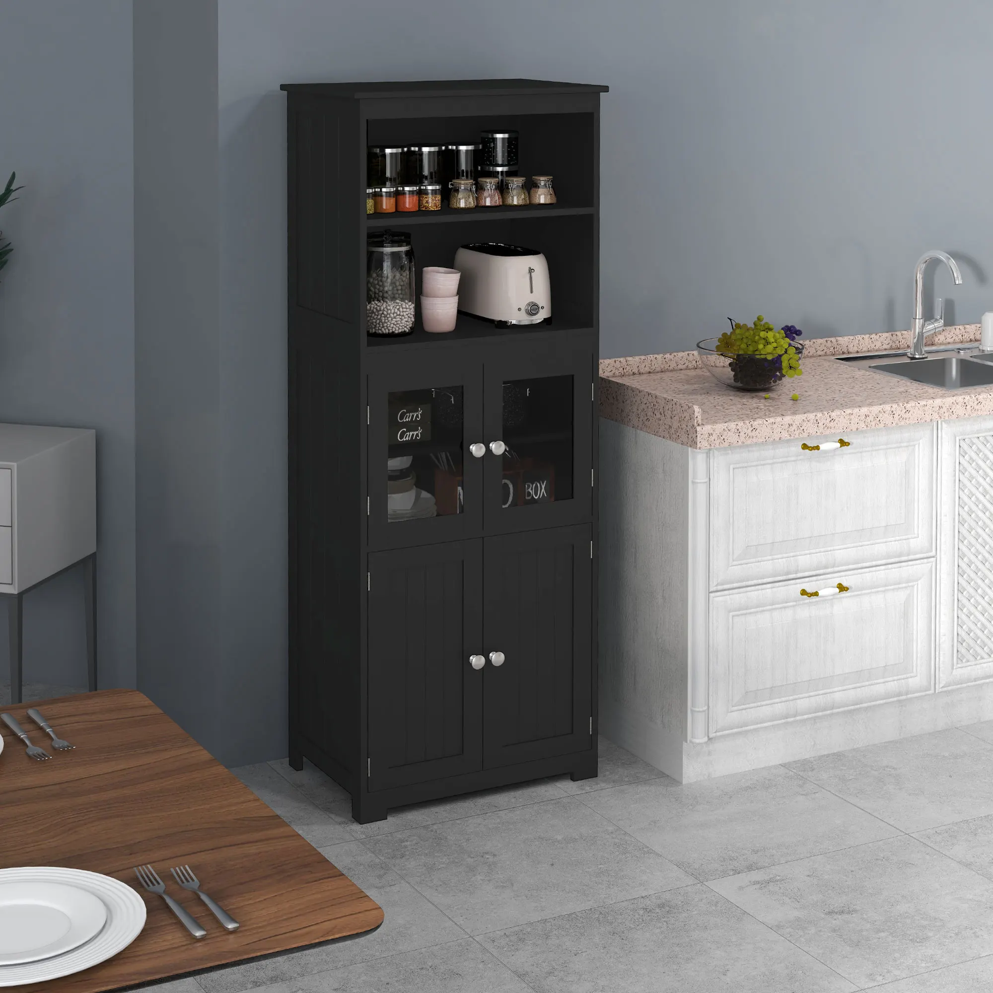 HOMCOM Alacena de Cocina con 2 Estantes Abiertos 60x30x162 cm Negro
