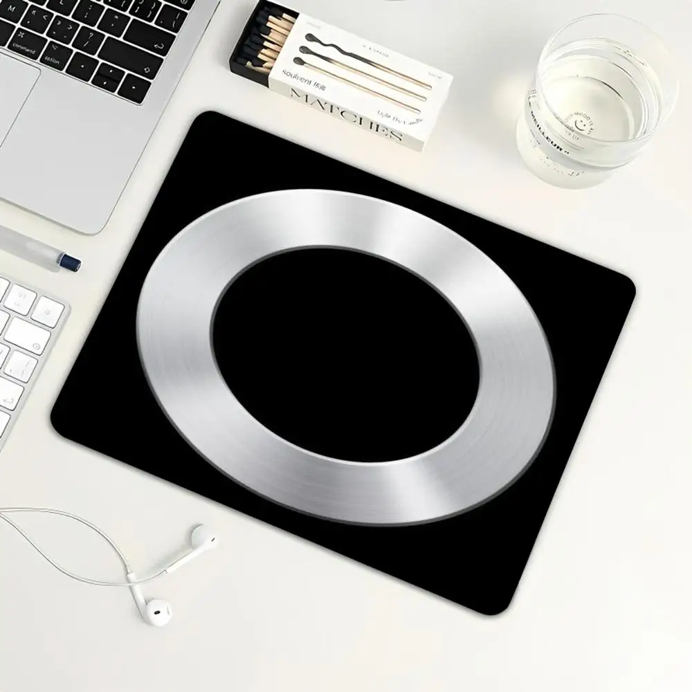 Minimalist Metal Brushed Ring Mouse Pad, Abstract Geometric Silver Circle Art Pattern Non‑Slip Rubber Small Desk Mat