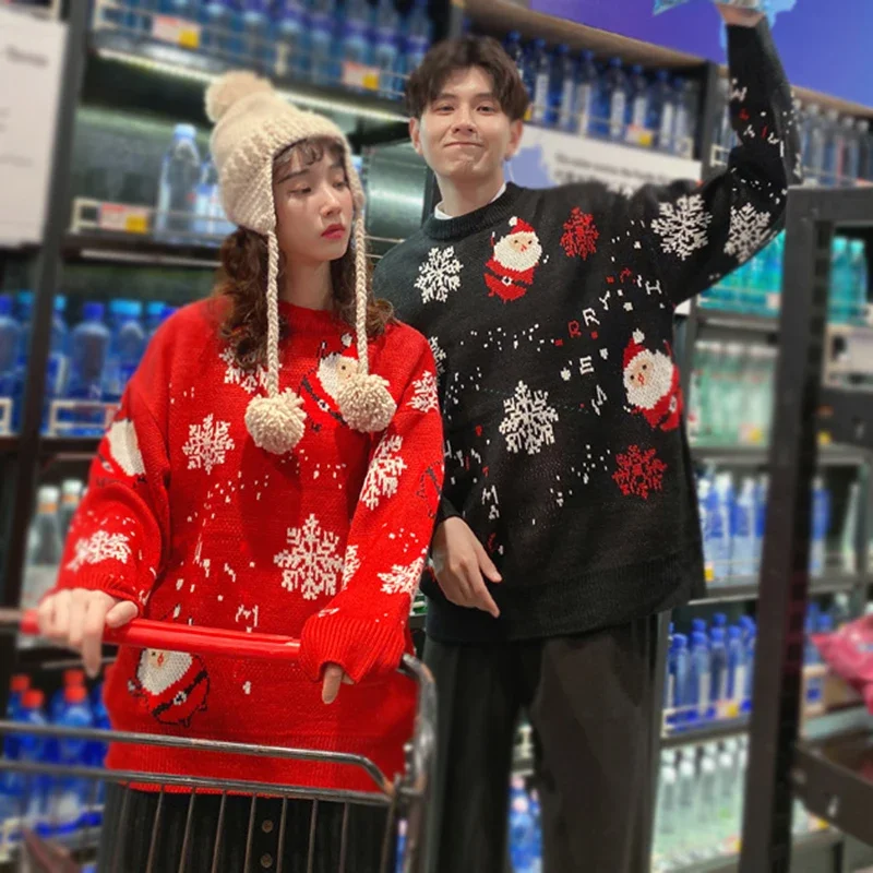 Christmas Knitted Sweaters Family Couples Christmas Jacquard Jumpers Long Sleeve Warm Thicken Knitwear Sweater Pullover