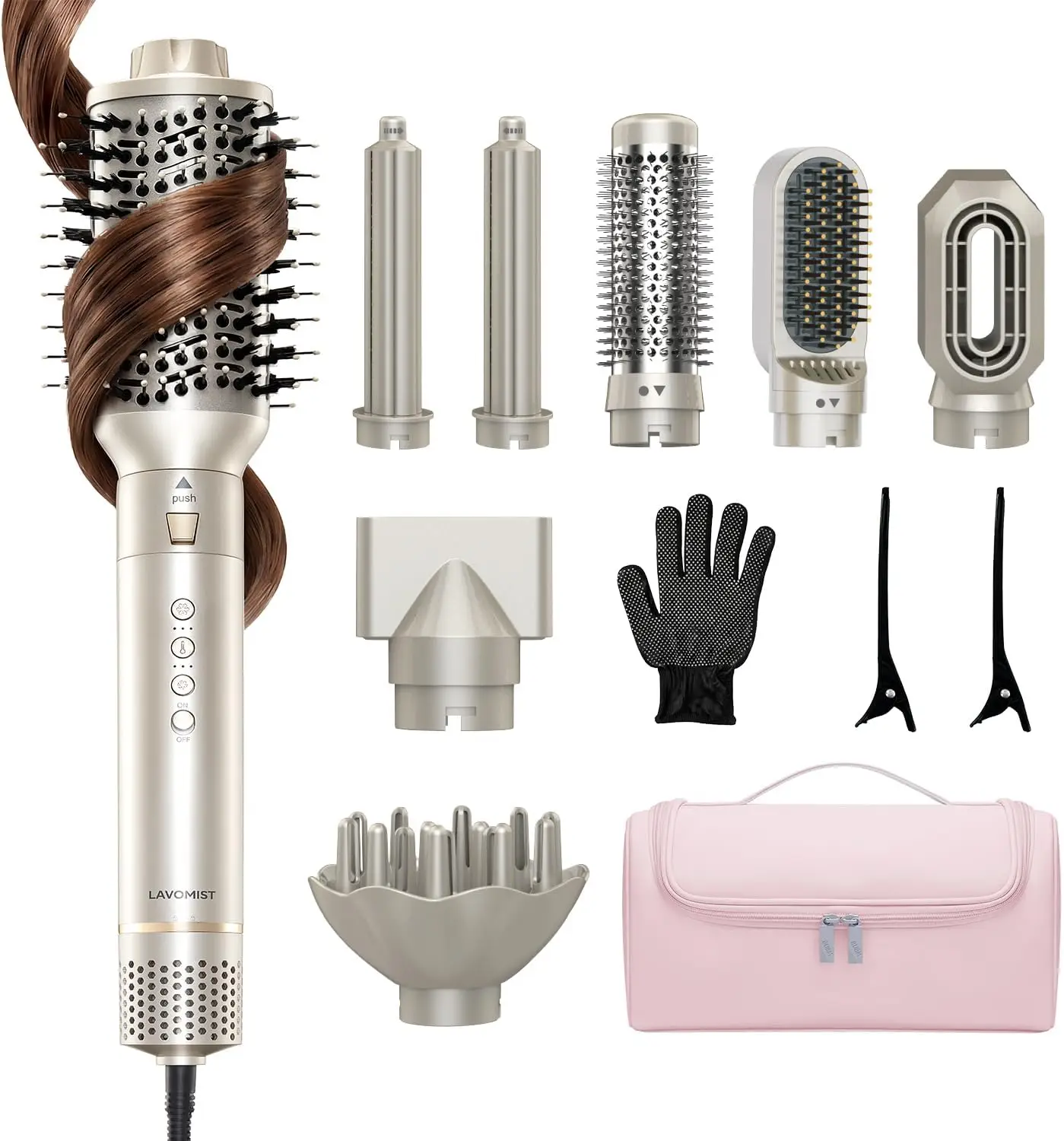9-in-1 Hot Air Styler & Hair Dryer Brush with Straightener, Curler Attachments, Ionic Fast Drying for Frizz-Free Styling