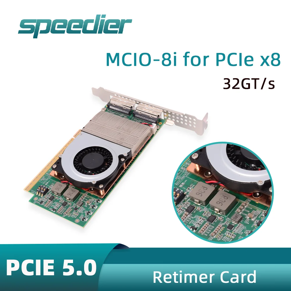 

PCIe 5.0 Retimer Card MCIO X16 X8 for GPU Graphics Card SSD Equipped + Full-Height Half-Height Baffle 32GT/S SFF-TA-1016 Rev11