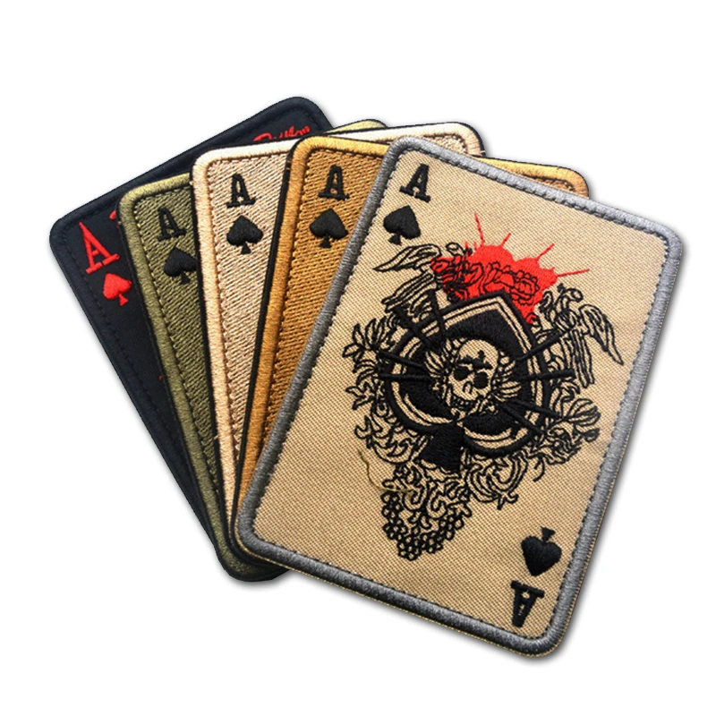 Death Card Poker Ace of Spades Patches Embroidery hook loop Punk Military Badges Tactical Patch For Clothing Bag Diy Accessories