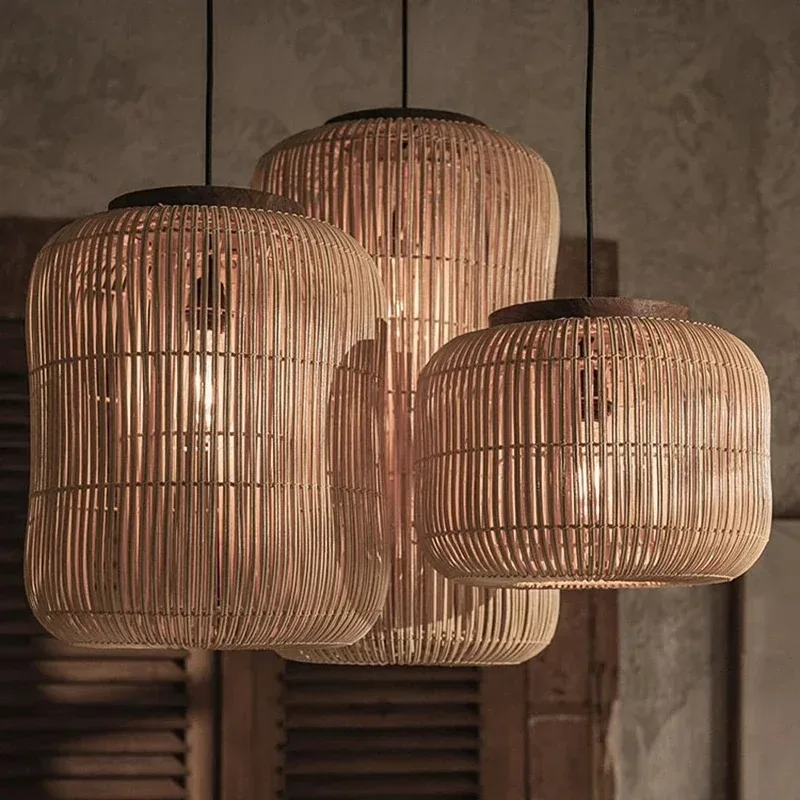 Japanese Rattan Woven Pendant Ceiling Light Wabi Sabi Handcrafted for Teahouse Restaurant Living Room Home Decor