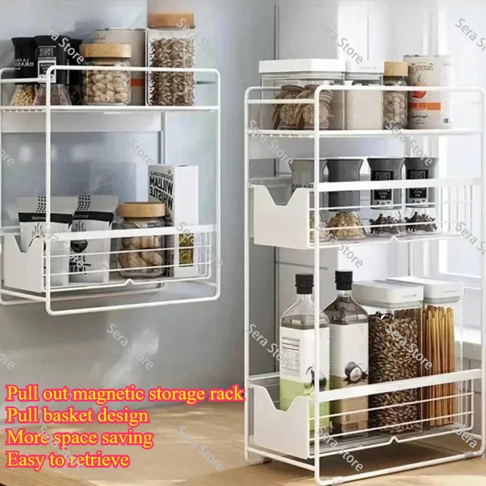 Refrigerator Magnetic StorageRack Pull-out Storage Rack Household Seasoning Rack Side Washing Machine StorageRack Pull-out