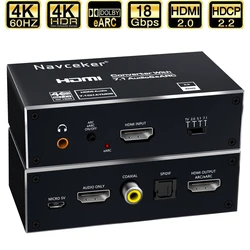 Navceker 4K 120Hz HDMI Switch eARC Audio Extractor ARC Fiber Toslink HDMI 2.0 Switch 4K 60Hz HDMI Switch Remote for Apple TV PS4