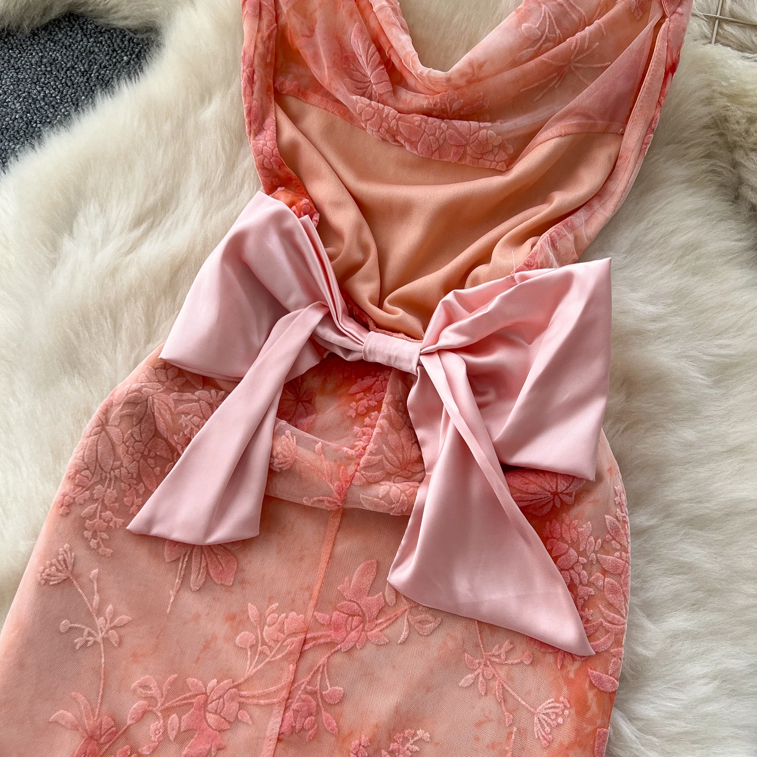 세련된 섹시한 스윙 칼라 나비 메쉬 하이 웨이스트 슬립 드레스 요정 캐주얼 a 라인 드레스 휴가 vestidos 여성 boho sundress