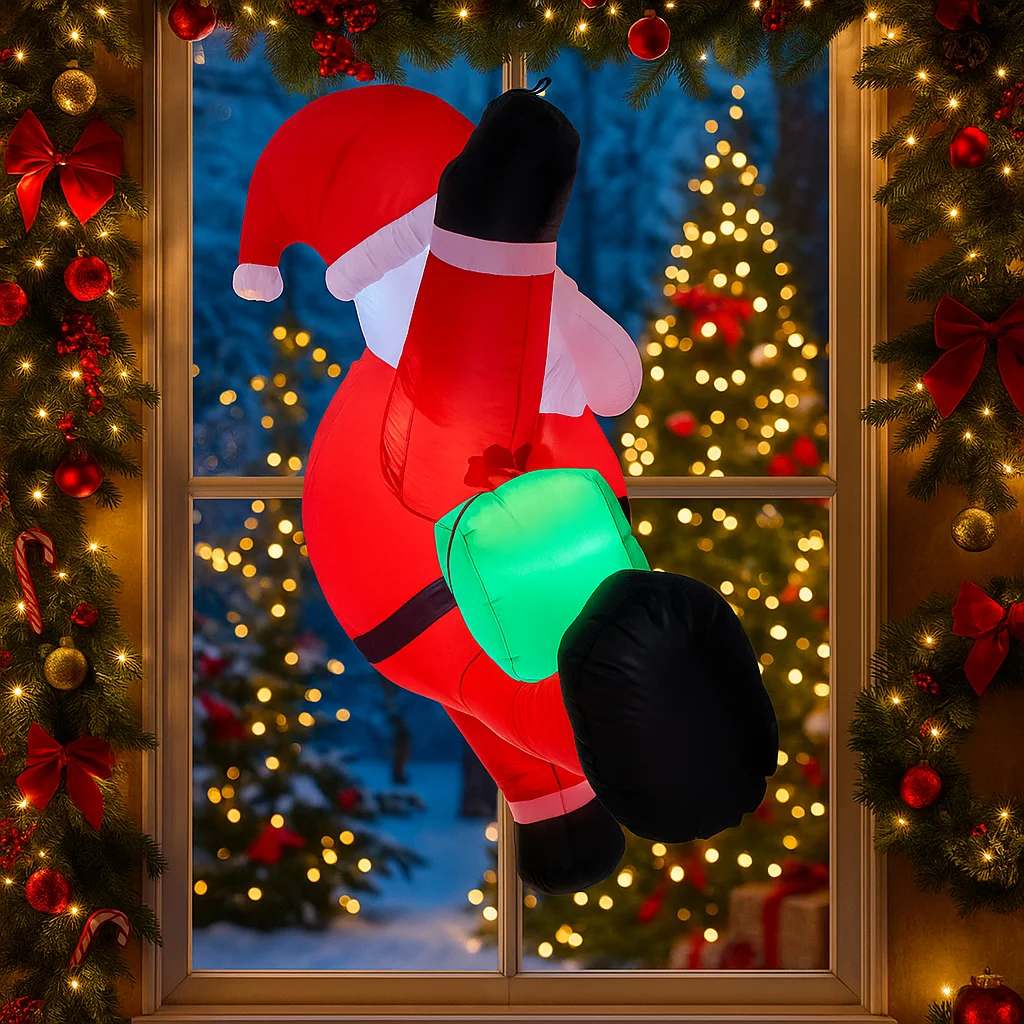 1.6M/5.2FT 크리스마스 장식품 풍선 장난감 산타클로스 벽타기 집 마당 장식 LED 장식 크리스마스 파티 장난감