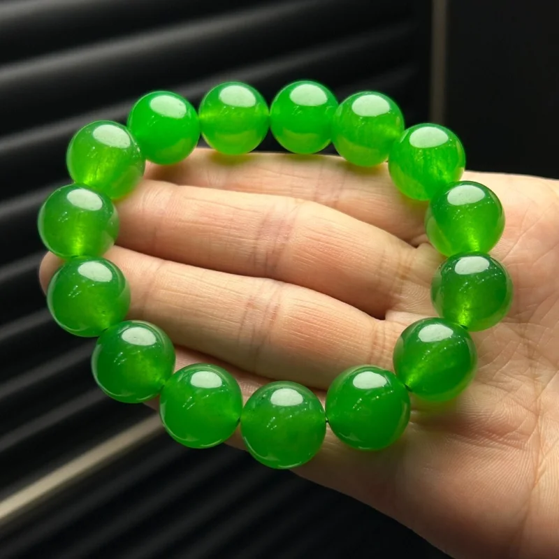 

Certified Natural Ice Green Burmese Beads Jade jadeite Bracelets Bangle 14MM