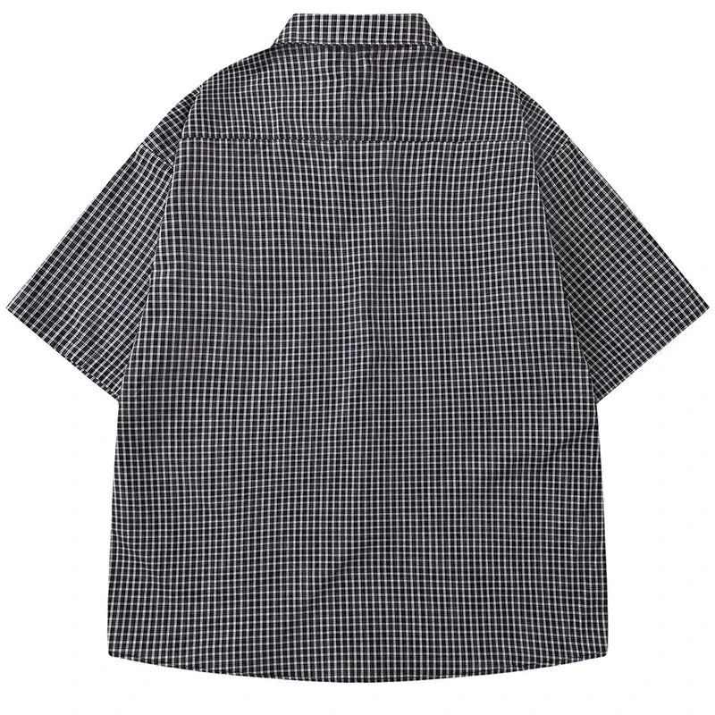 Japanese Harajuku Vintage shirts Men Summer Casual Loose Short Sleeve Button Up Blouse Unisex Y2K