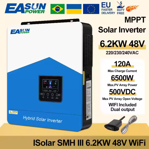 Easun 4.2KW 6.2KW solar inverter 24VDC 48vDC hybrid mppt 6200W pure sine wave hybrid charge controller 120A off grid On Grid New
