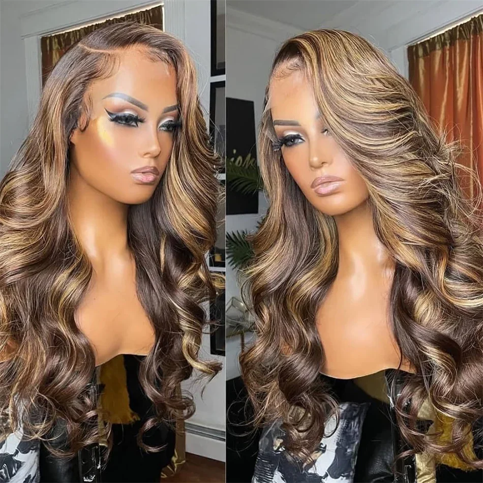 Highlight Wig Human Hair Bleached Body Wave 13x6 HD Lace Frontal Wig Pre Plucked Ombre Honey Blonde Brazilian Hair Wigs On Sale