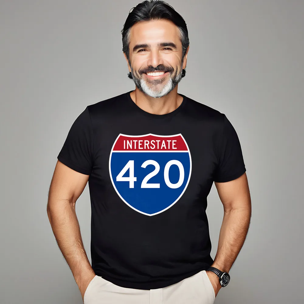 Interstate 420 T-Shirt Highway Tops Tees Retro O-Neck Outdoor Short Sleeve 100% Cotton Mens Tshirts Tops T Shirt