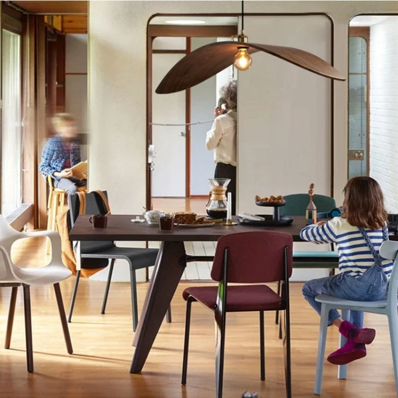 Modern Minimalist Walnut Colored LED Pendant Lamp Study Homestay Restaurant Retro Atmosphere Chandelier Home Decor Light Fixture view 5