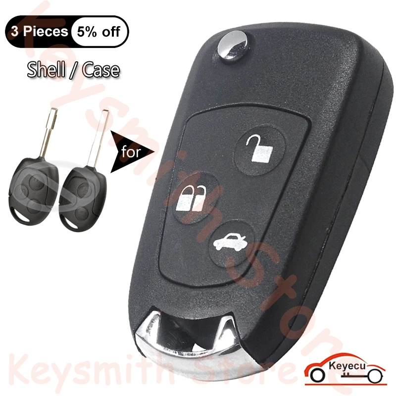 

KEYECU 3 Buttons Case for Ford Focus Mondeo Fiesta C-MAX Fusion Transit KA Auto Modified Flip Remote Key Fob Shell Cover