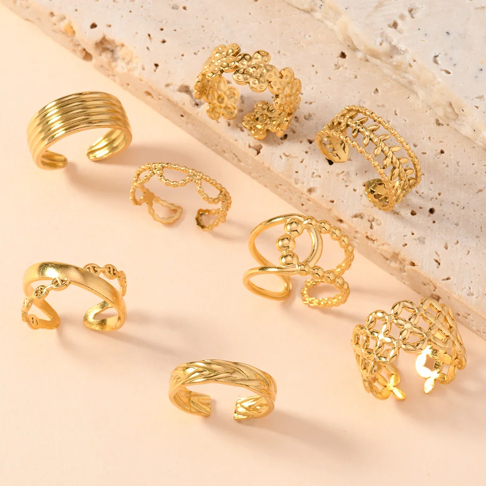 Stainless Steel Women Rings Geometric Hollow  Heart Aesthetic Adjustable Finger Fashion Party Daily Accessories Jewelry Gifts