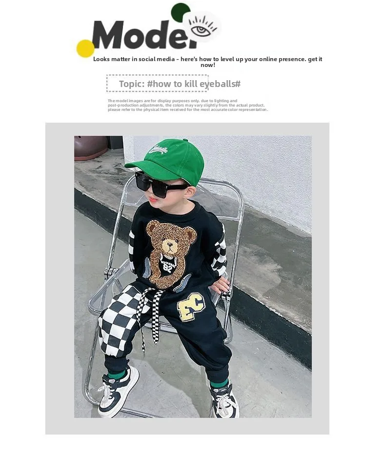2026 Herbst Zweiteiliges Set mit Cartoon-Print Fleece-Hoodie und langer Hose für Neugeborene Jungen im Herbst und Winter – Detail 8
