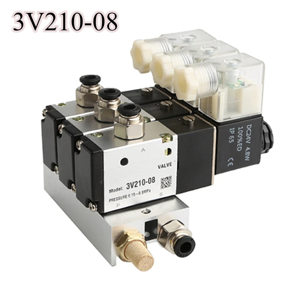 220V 24V Multi Option 3V210-08 Pneumatic Solenoid Valve Block With Muffler Fitting Base Manifold 2/3/4/5/6 Row 3 Port