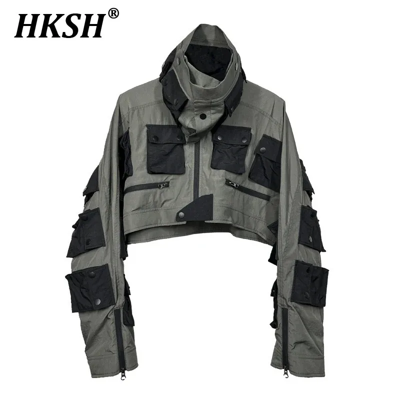 HKSH Spring Autumn New Men's Tide Punk Waste Land Patchwork Jackets Niche Silhouette Color Contrast 3D Cut Pockets Coats HK2601