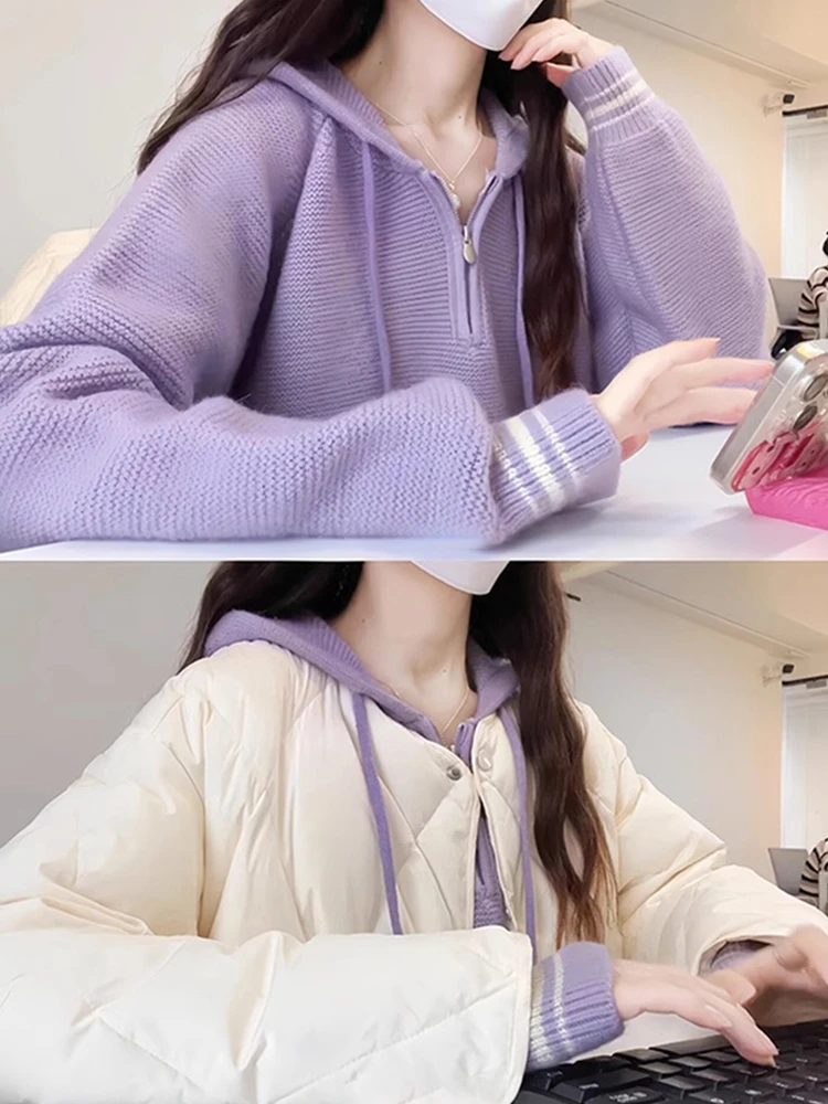 

Мягкая фиолетовая вязаная толстовка на молнии для женщин, новинка ранней весны 2026 года, нежный топ для многослойных образов