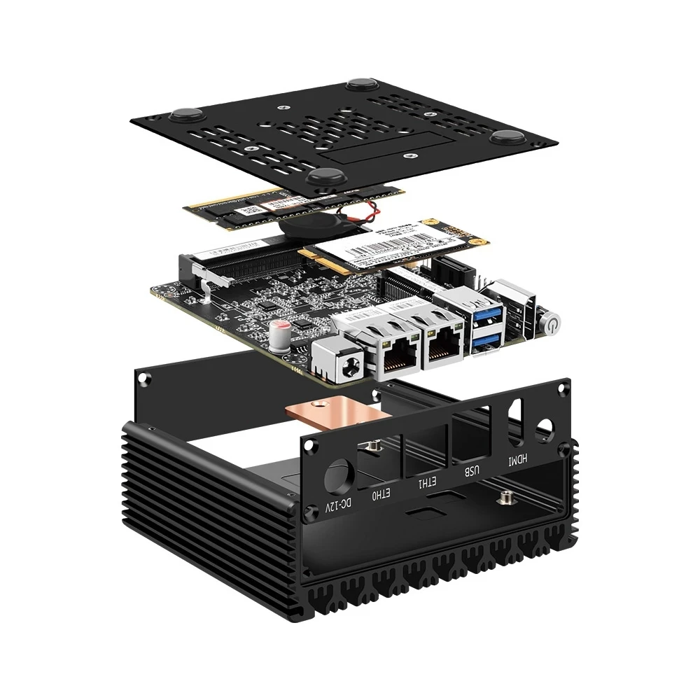 N3050/N3160/N3700 Mini Host 6W Konsumsi Daya Rendah X86 Soft Routing Quad Core Komputer Saku PC GPIO Dual LAN 2xUSB3.0