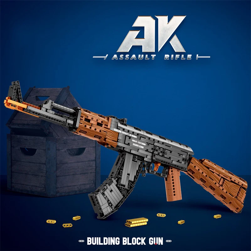 AK47 어썰트 라이플 모델 빌딩 블록, 군사 육군 무기, 사격 가능한 모조 총 벽돌 장난감, 어린이 명절 선물