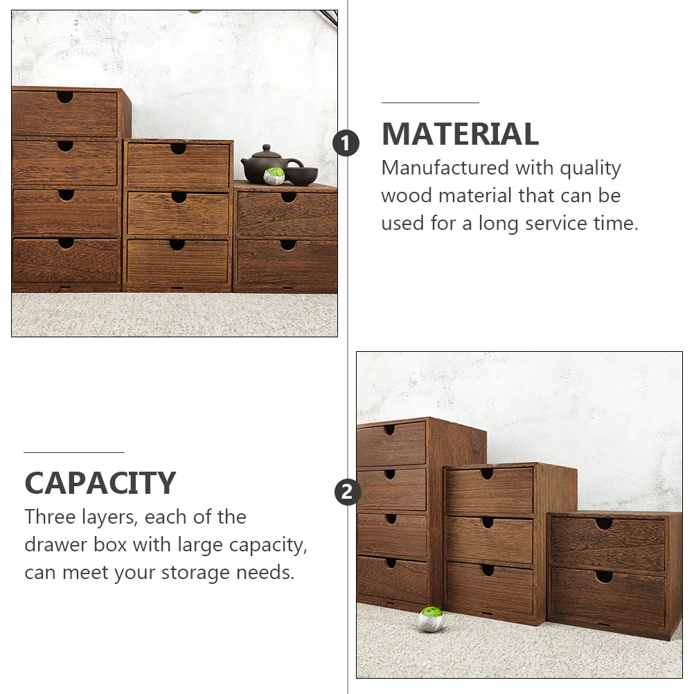 

Wooden 3-Layer Storage Drawer Box Brown Retro Wood Grain For Home Bathroom Bedroom Living Room Wood Storage Drawers