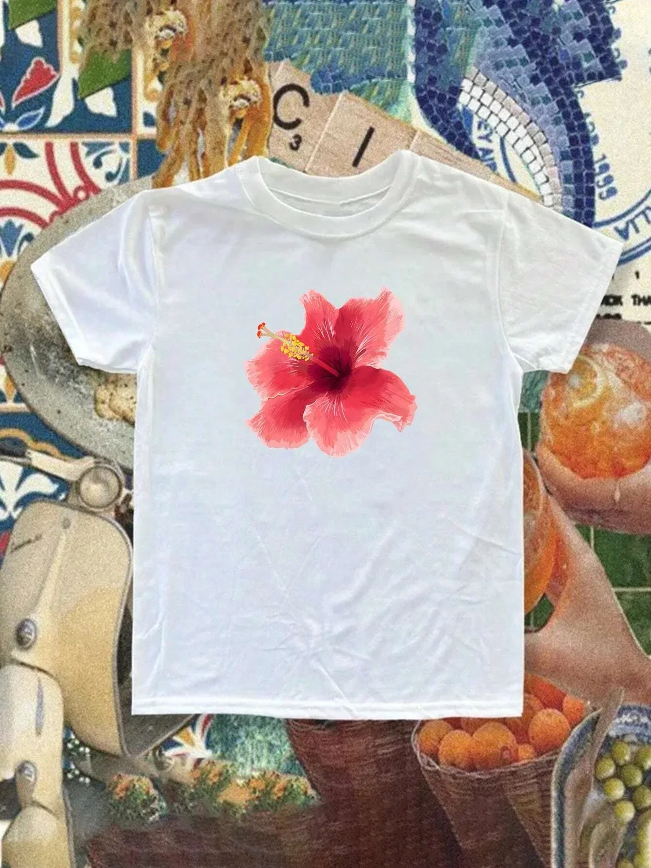 T-Shirt mit Blumenmuster, polynesisches Hibiskus-Monstra-T-Shirt, modisches Damen-T-Shirt, Harajuku, Straßenkleidung, Y2k-Top, Grafik