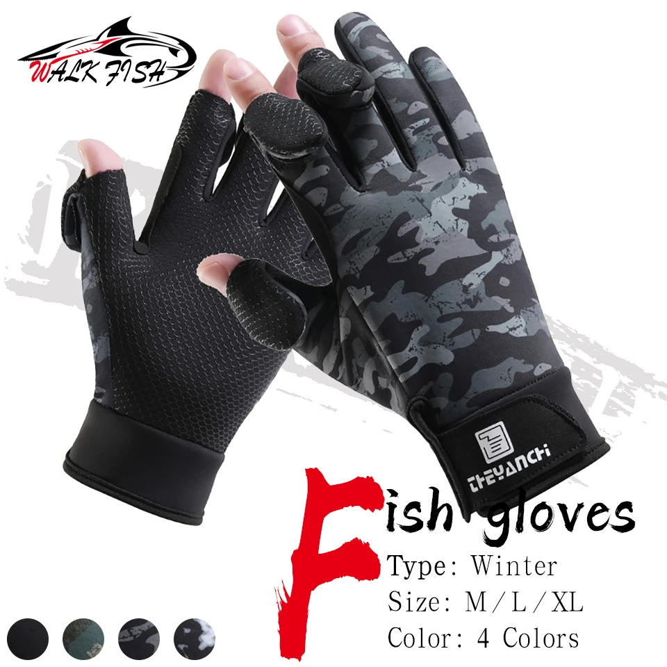 Rękawice wędkarskie WALK FISH Flip Finger Ekran dotykowy Zagęszczony silikon Antypoślizgowy Wodoodporny Odporny na zużycie Jesień Zima Outdoor