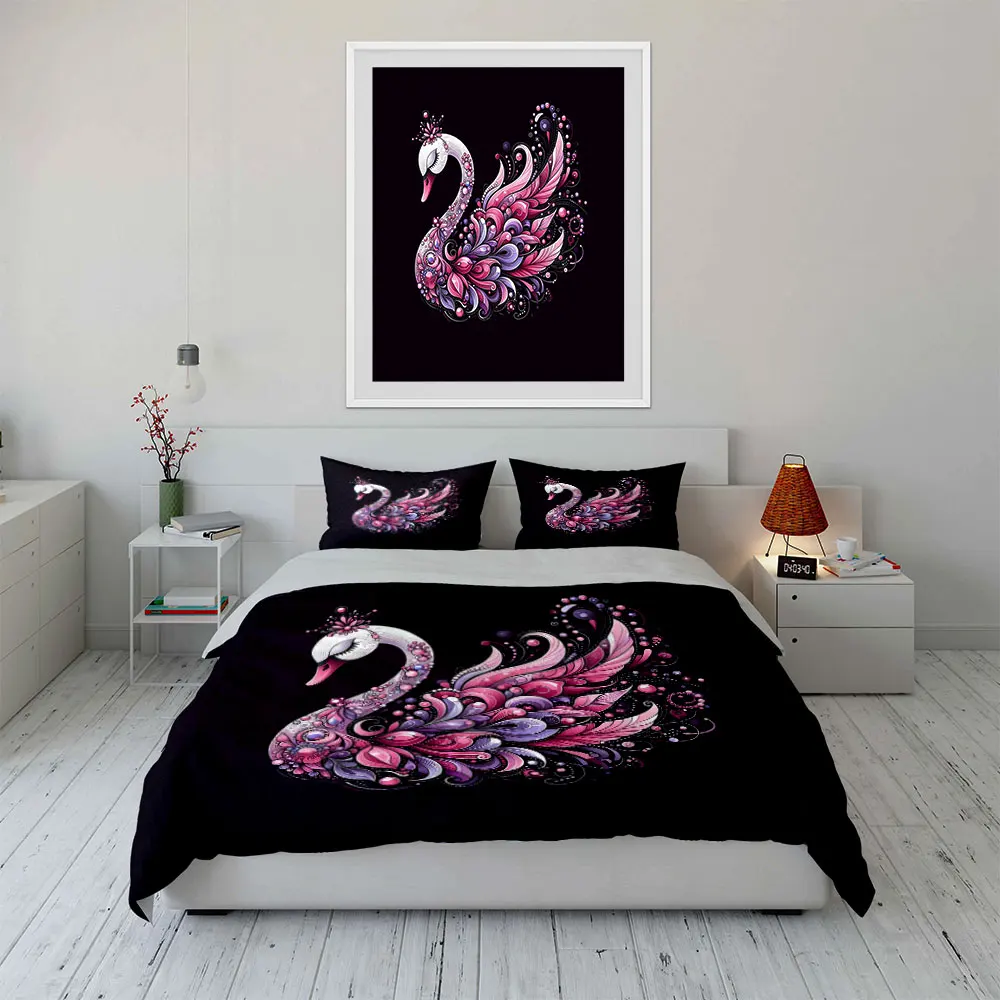 

Elegant Swan Design Home Decoration Set Multiple sizes kid's and adults' bedroom Exquisite 3PC bedding set, gift
