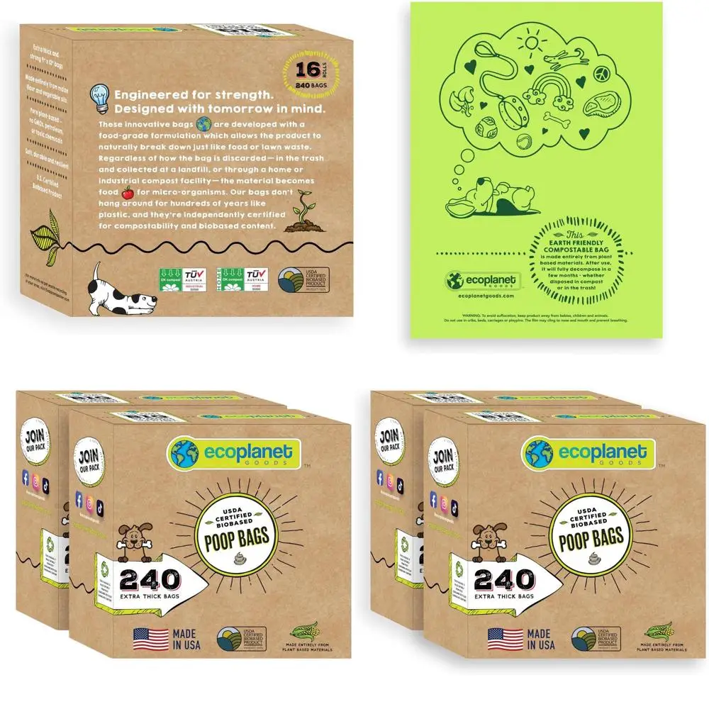 

USA-Made Eco-Friendly Biodegradable Dog Waste Bags: 480 Plant-Based, Leak-Proof, 9x12
