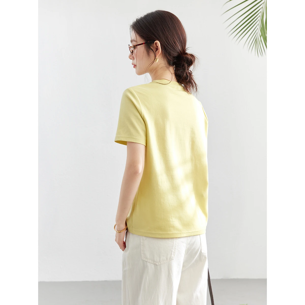 VIMLY Fashion Crew Neck Short Sleeve T-Shirt 2026 Summer New Yellow 3D Flower Embroidered Casual Top Ladies Party Outfit A6278